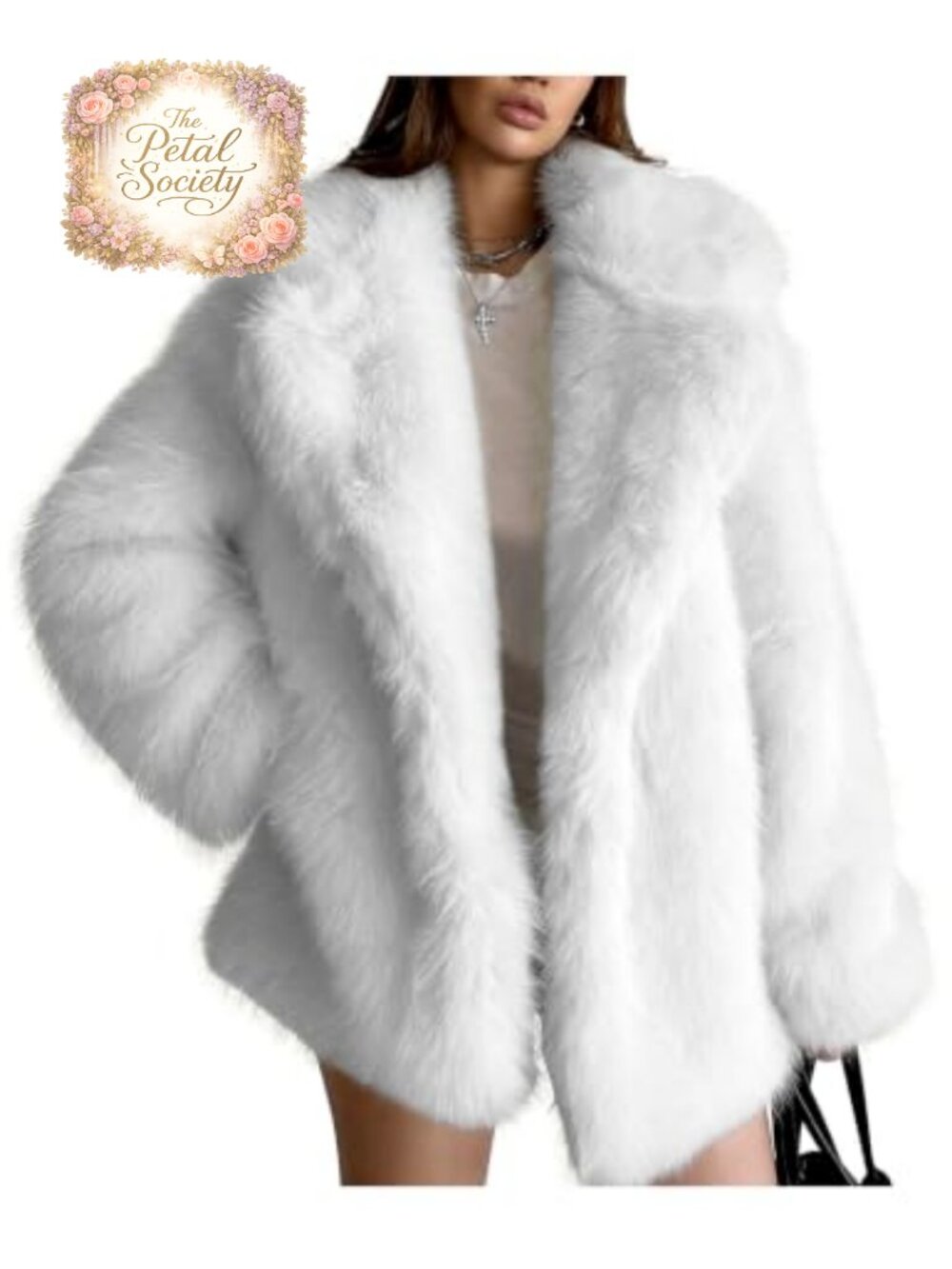 Faux Fur Coat Notched Lapel Snap Button Mid Length Winter Outerwear